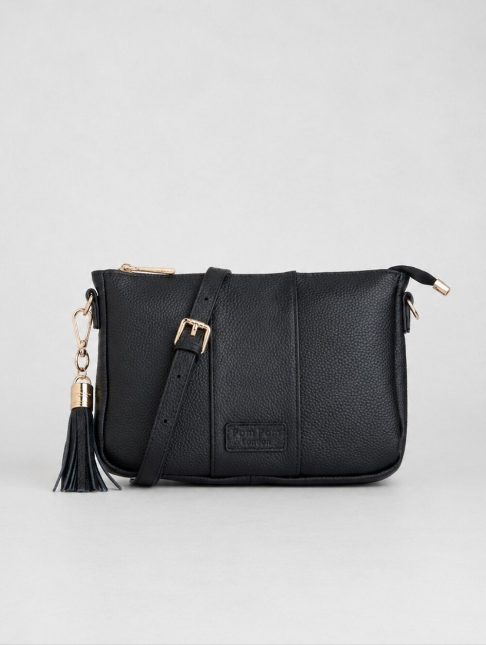 NWT Pom Pom London City Slim Bag Black Lesther Strap